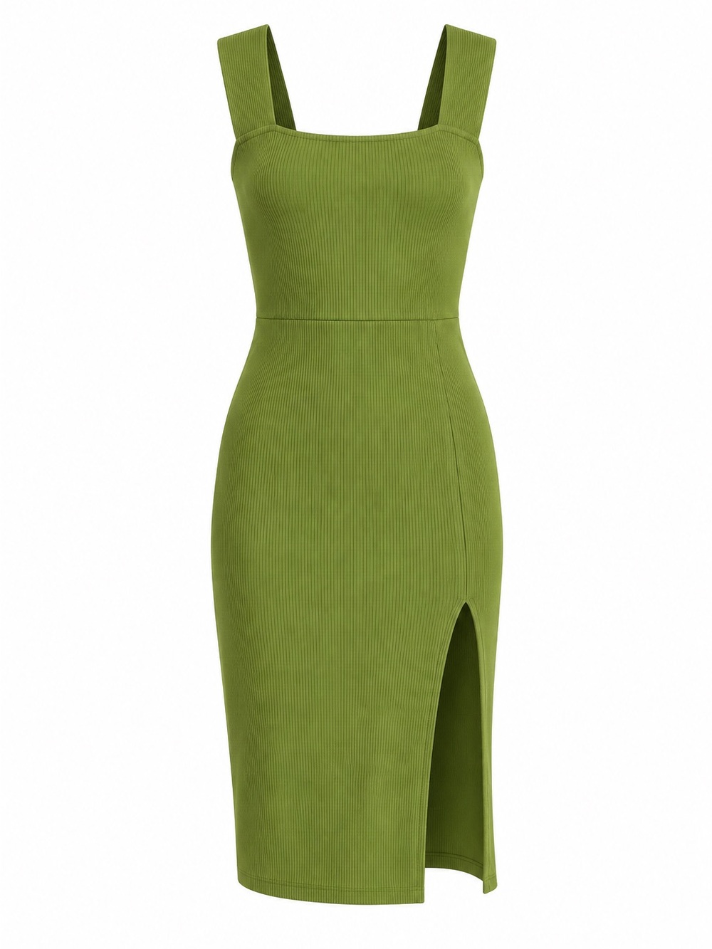 REFORMATION Cassi Ribbed Knit Dress in Palm Green